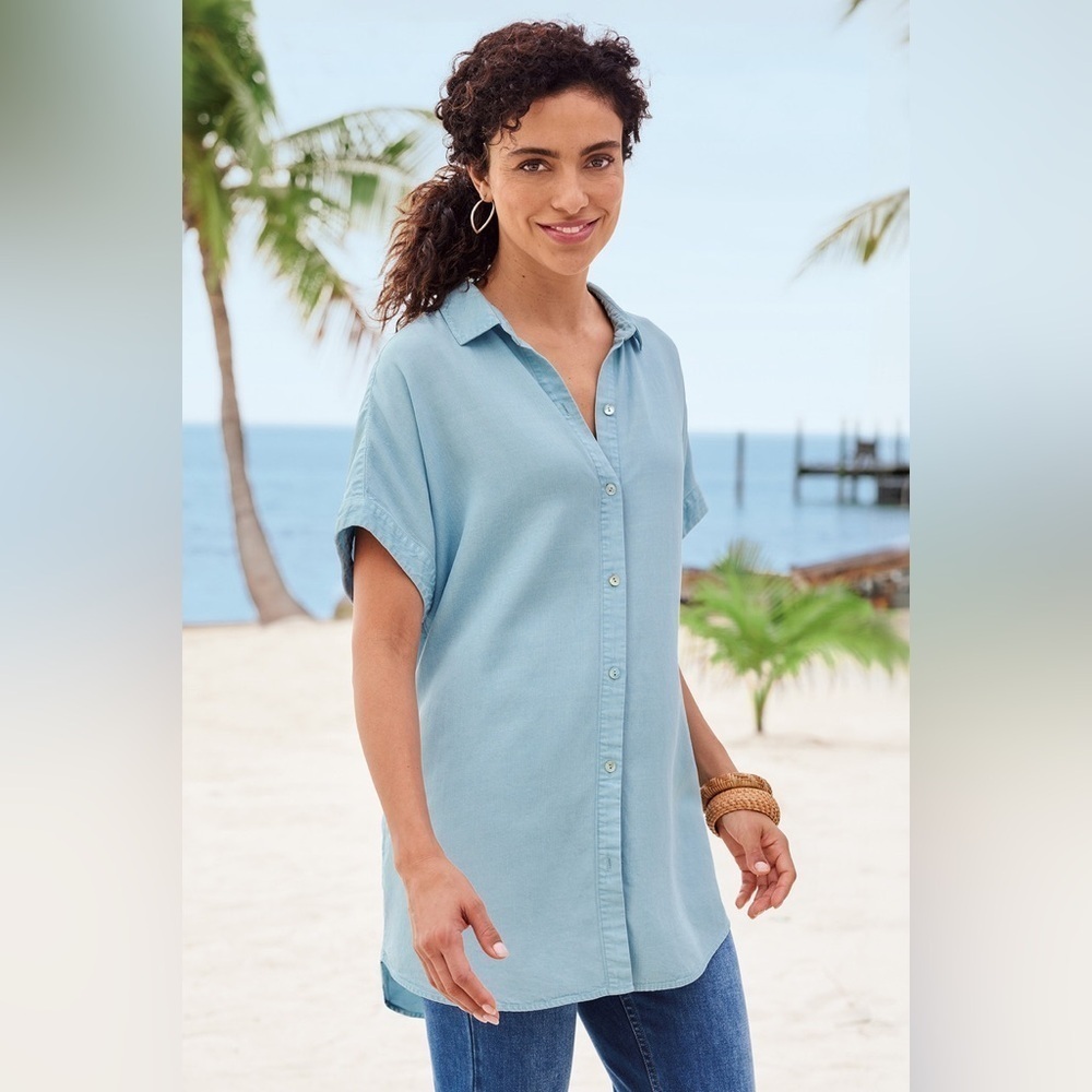 Soft Surroundings Je Veux TENCEL Shirt in Light Chambray, Size 2X